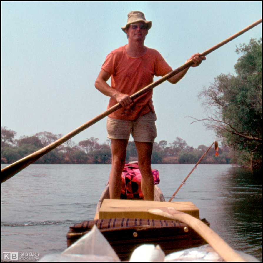 Peter paddling down the Zambezi River