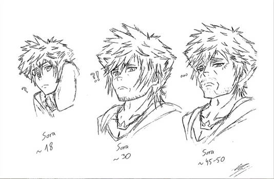 Young Sora, adult Sora and old Sora