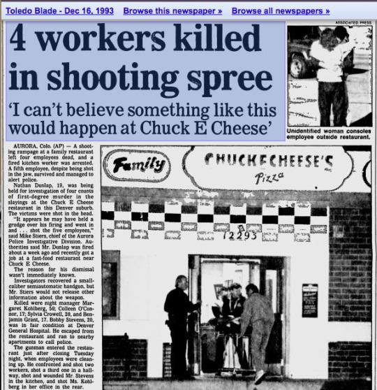 news paper of chuck e cheese shooting of 93 by pnmickey1974 on DeviantArt