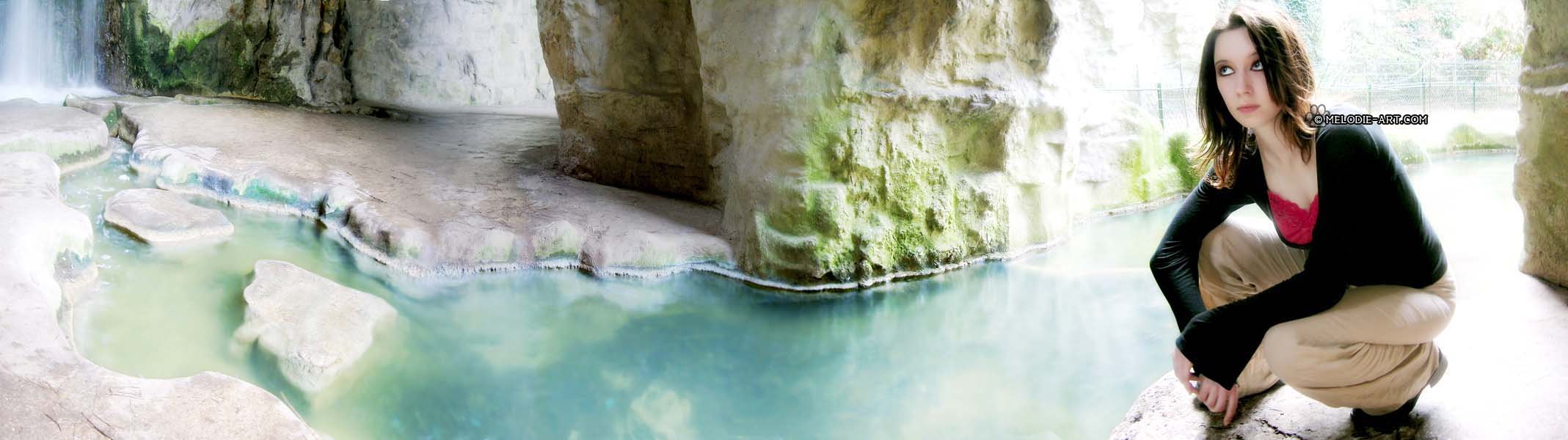 In a cave with falls