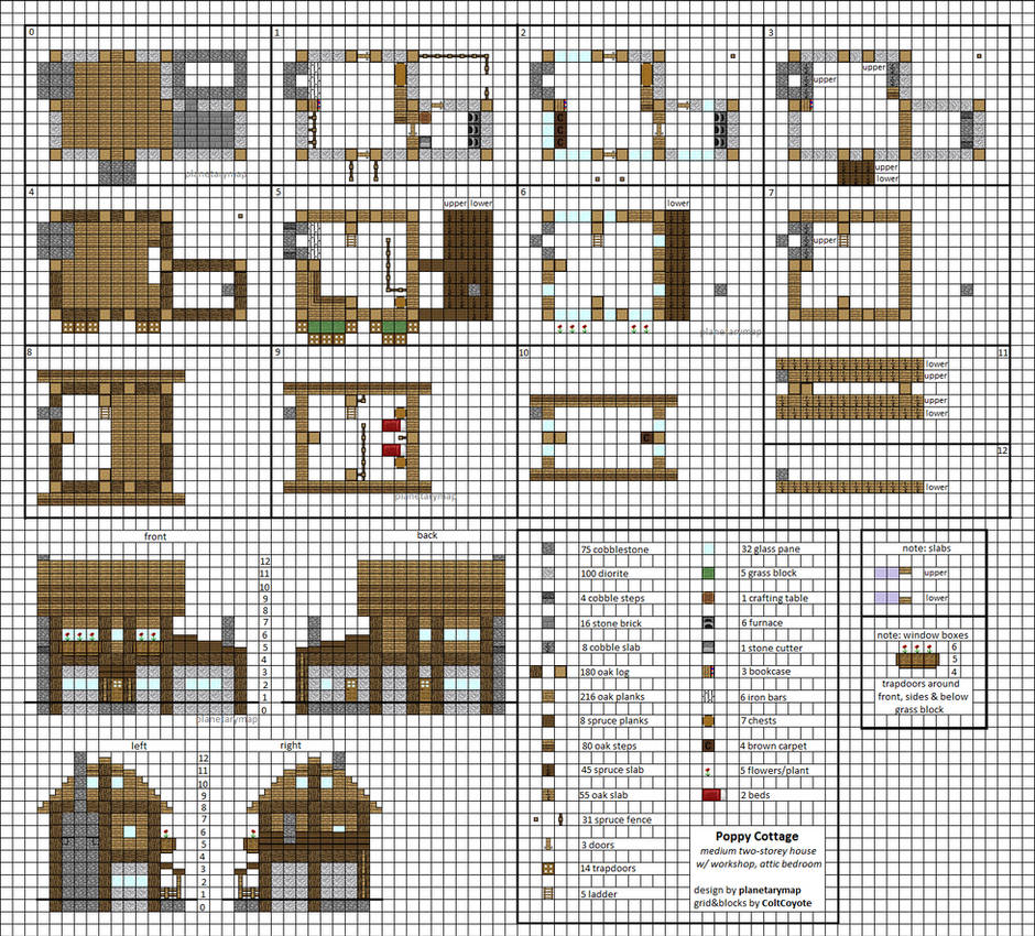 Poppy Cottage - Medium Minecraft House Blueprints by planetarymap on DeviantArt