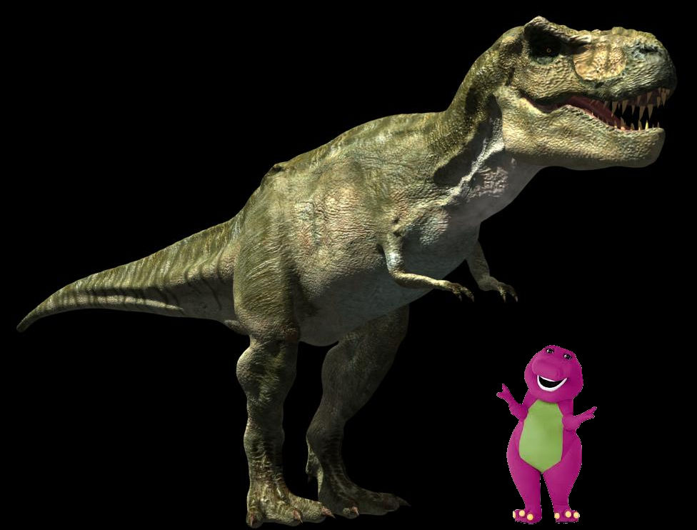 Pyro Raptor Size Barney's actual size compared to the T-Rex by Pyro-raptor on DeviantArt