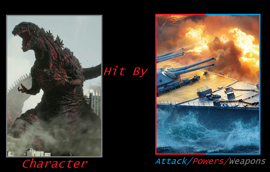 Shin Godzilla hit by Yamato battleship gun blasts by Pyro-raptor