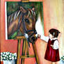 Little girl and Horse Drawing by Nursel Aksoy