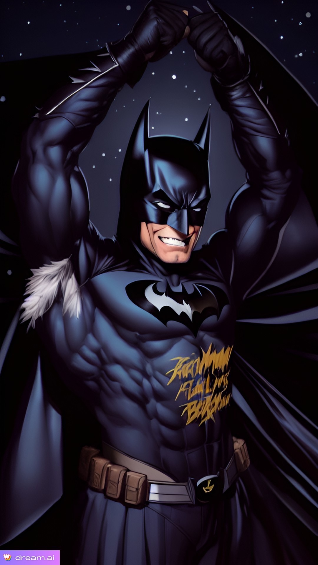 Batman raising his arms to be feathered by TicklesMan on DeviantArt