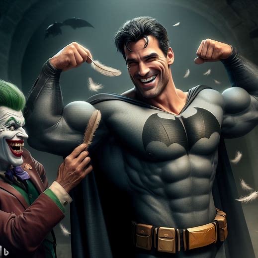 The Joker teases an unmasked Batman with a feather by TicklesMan on