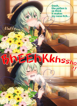Touhou Koishi Sneeze by flowers