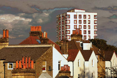 The Chimneys Of Suburbia Urban Roofscape Painting by aegiandyad
