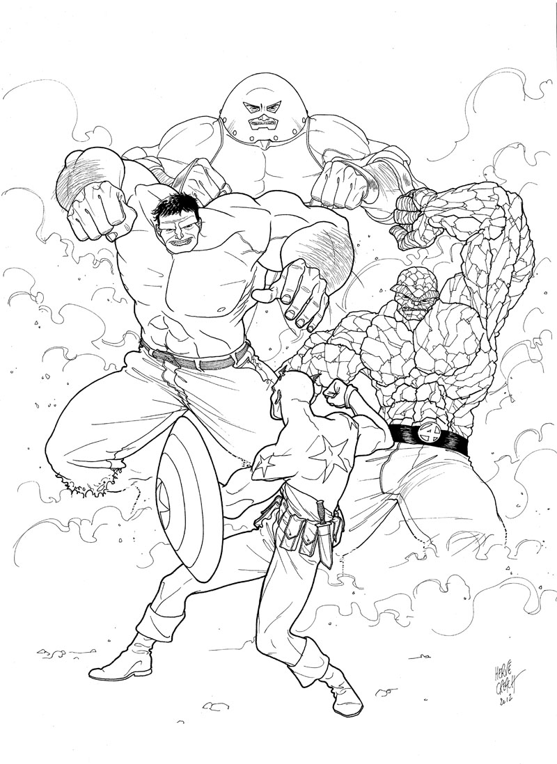 Commission art: Cap Bucky and 3 Marvel big guys!