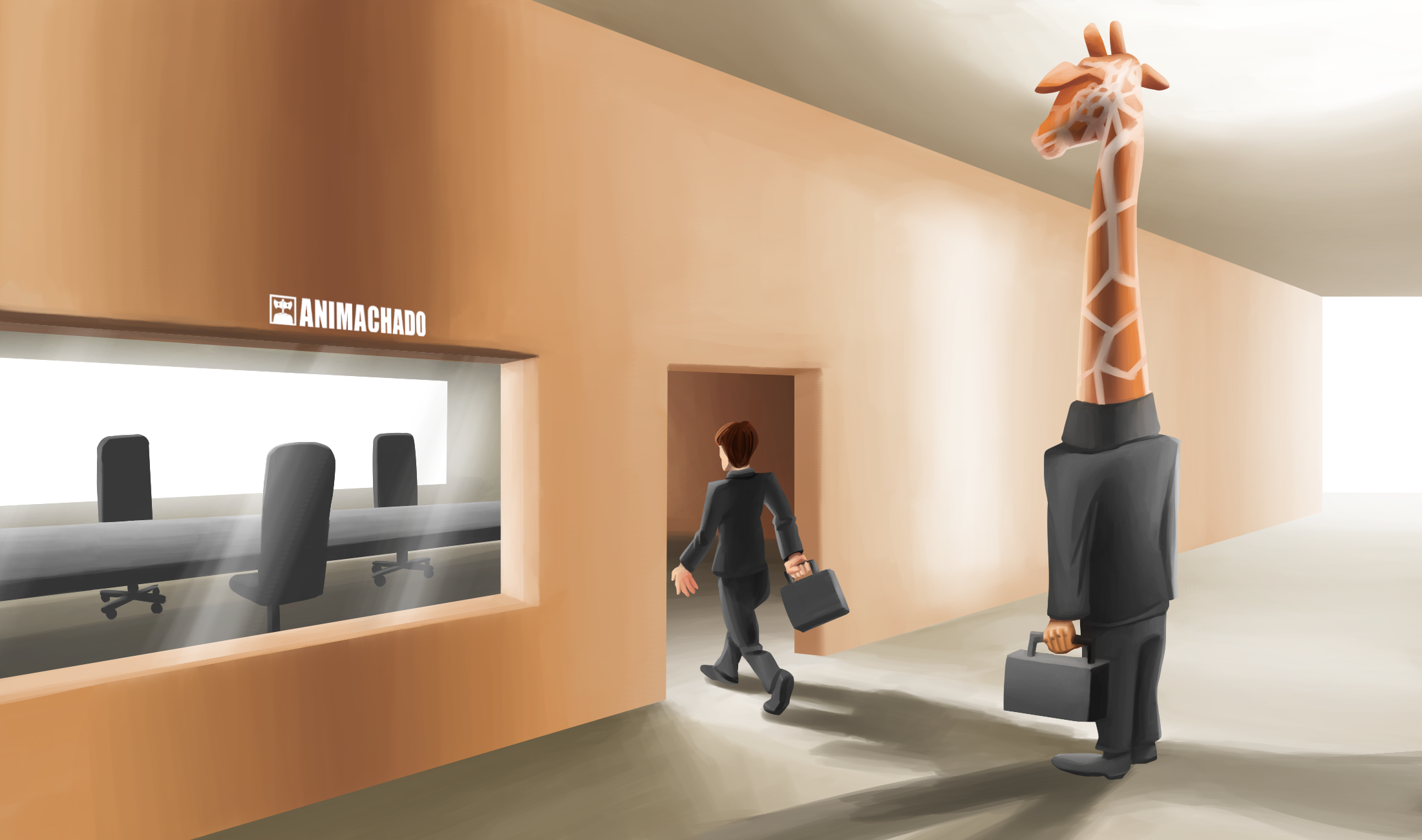 A giraffe that cannot enter in the room