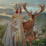 Queen Thehisea and Two Deers