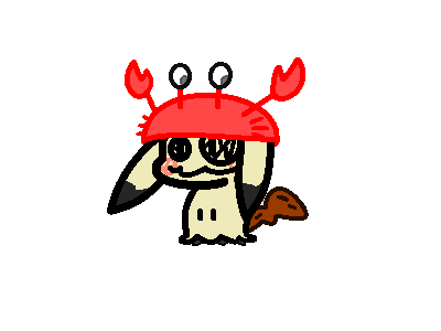 Chibi Mimikyu, wearing a crab hat