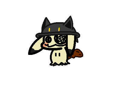 Chibi Mimikyu, wearing a bat hat