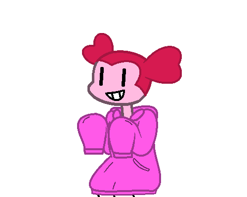 Chibi Spinelly, wearing a pink hoodie dress