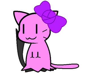 Chibi Mimikyu, wearing a pretty purple bow