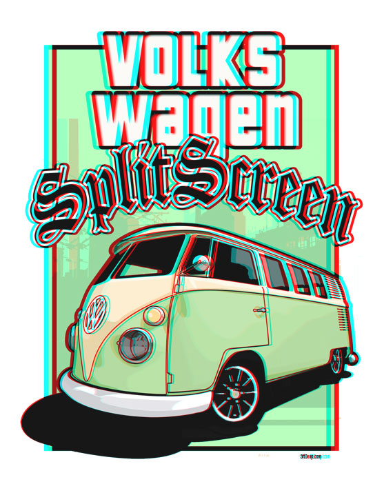 VW Split Screen Van - L.A. Style - 3d  3ftdeep.com