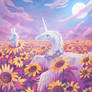 Dino unicorn in a sunflower field