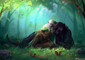 Drizzt and Guenhwyvar just vibing in a forest