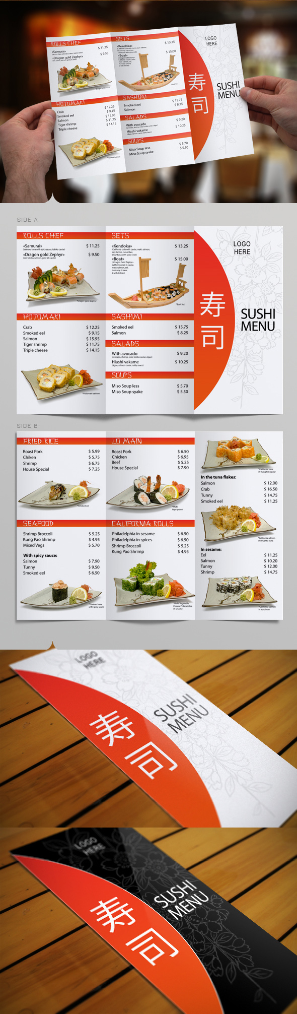 Tri-Fold Sushi Menu Template