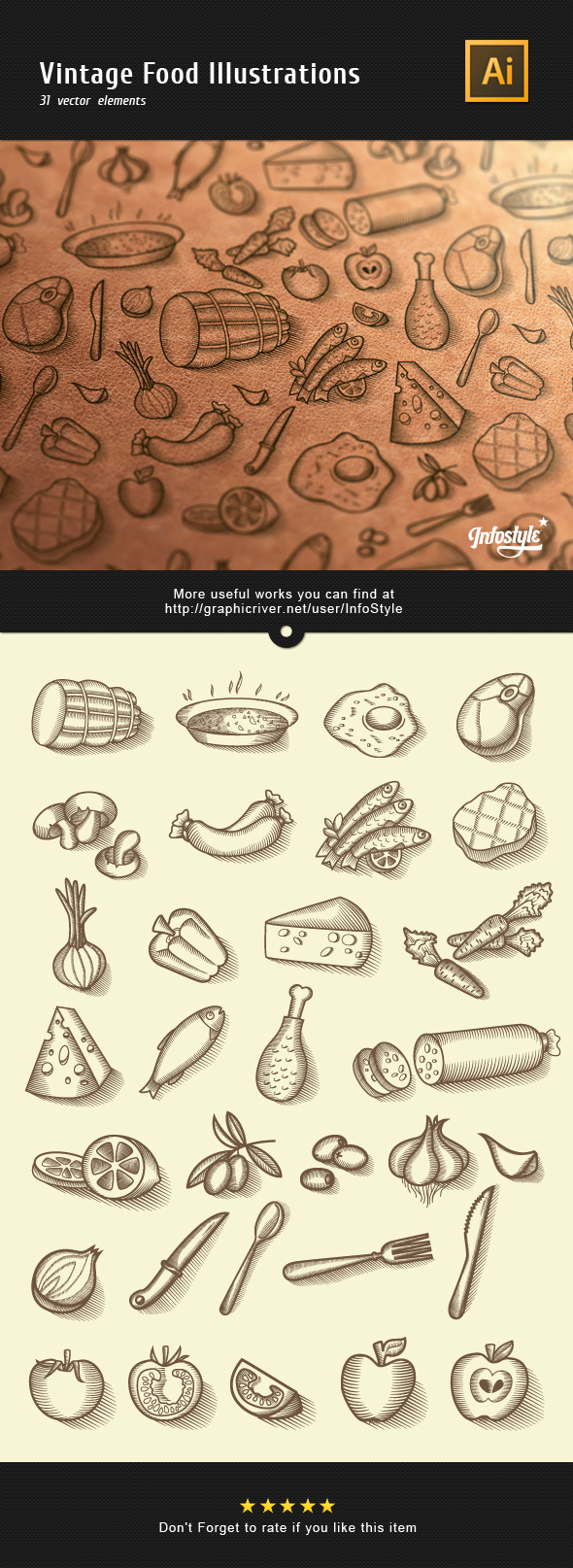 Vintage Food Illustrations Vector