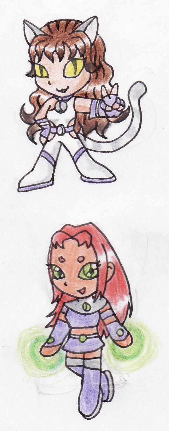 Starfire and Katgirl chibis