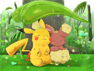 COMMISS: Pikachu and Bunneary Magical Moment