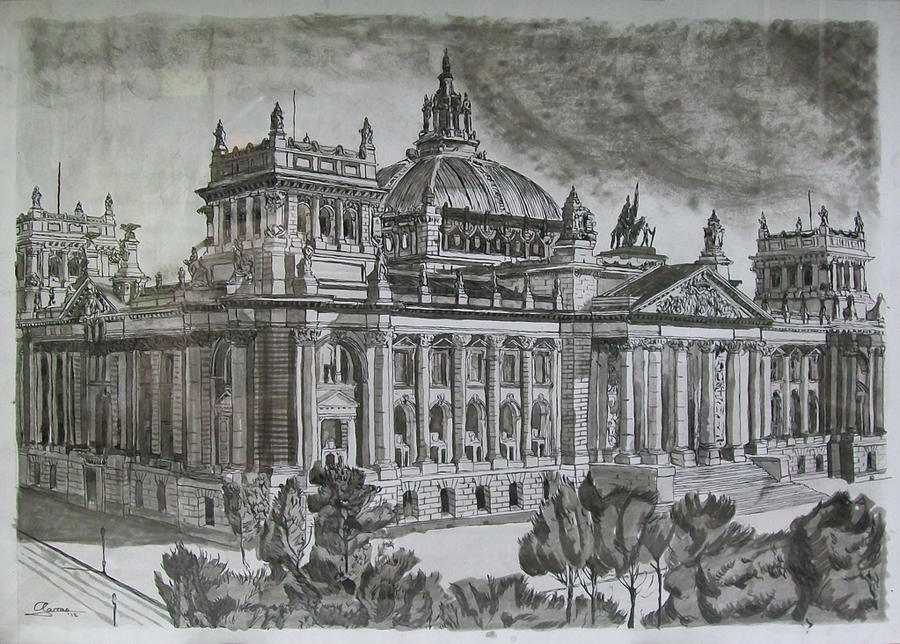 El edificio del Reichstag en aguadas