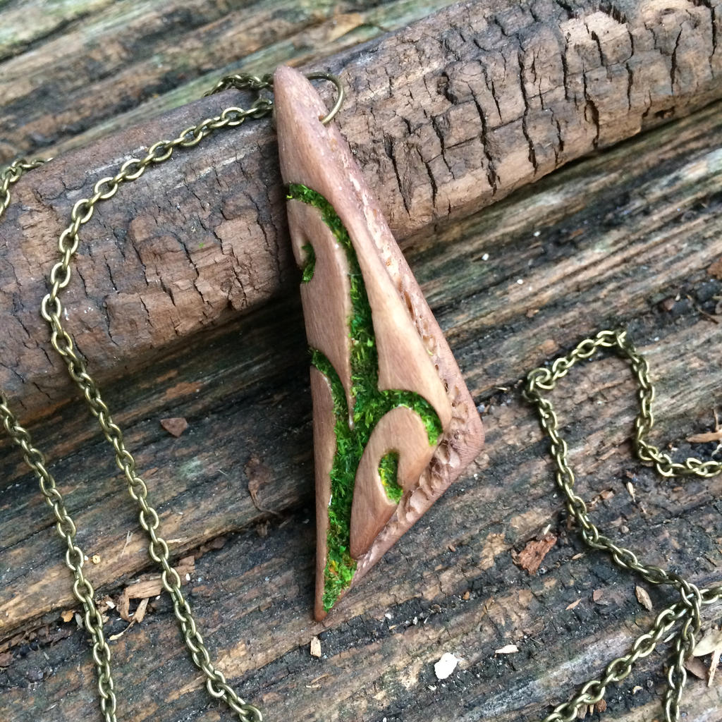 Carved Cow Vertebra with Moss Inlay Necklace