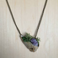 Amethyst and Moss in Cow Vertebra Bone Necklace