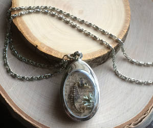 Seahorse on Print with Lichen Necklace