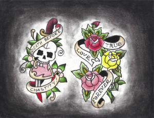 skull dagger rose and heart