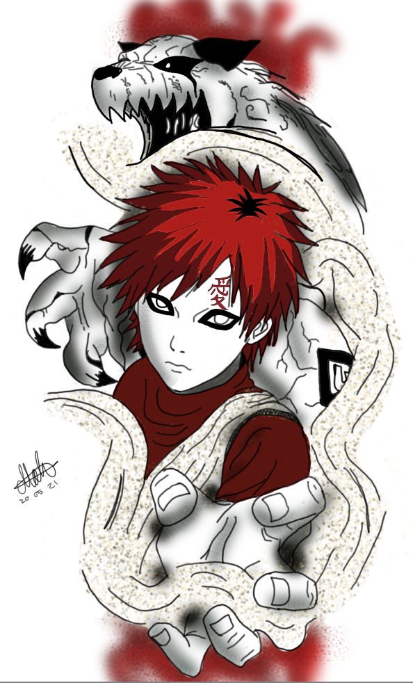 gaara tattoo by kama, chibi gaara , 2h of work, kama dzioba