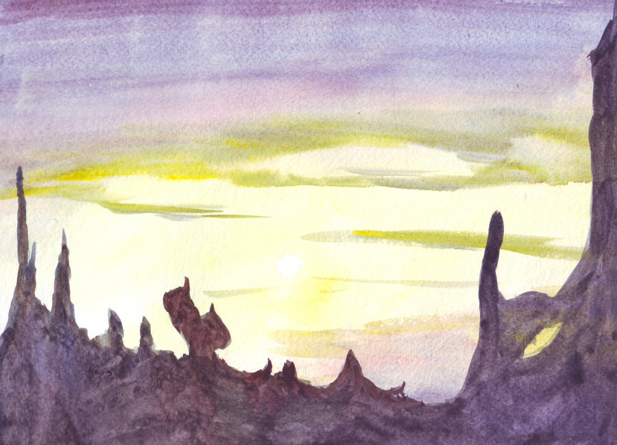 Water color free hand: Canyon Sunset