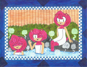 Emily, Lucky and Amy are enjoying the Hot Spring