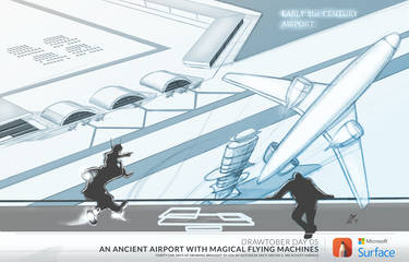 Ancient Airport With Magical Flying Machines-Drawt