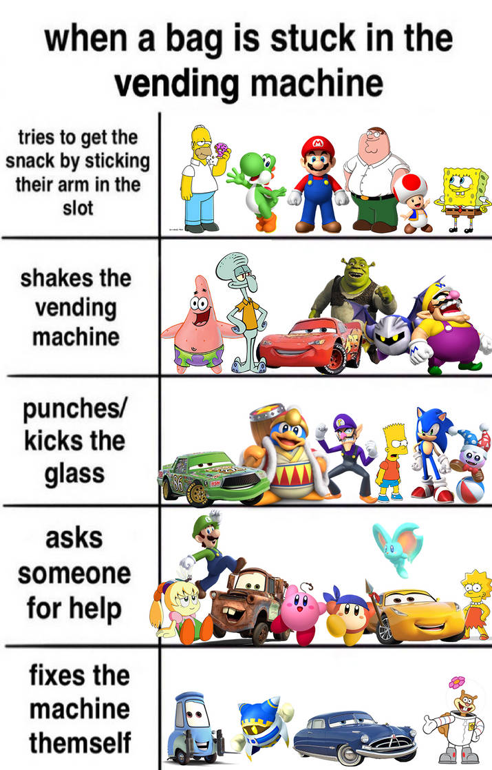 When a bag is stuck in the vending machine meme by RedKirb on DeviantArt