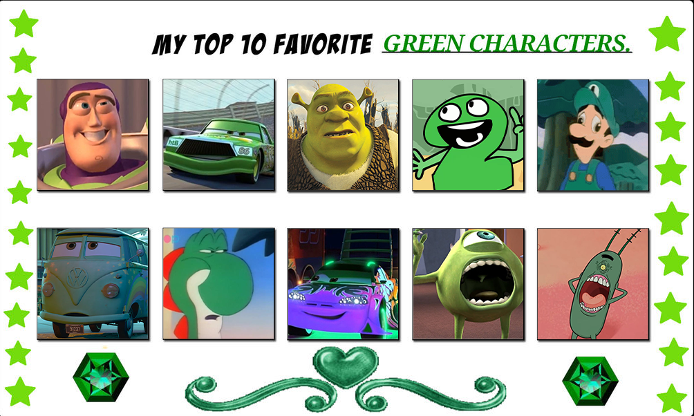 My Top 10 Favorite Green Characters by RedKirb on DeviantArt