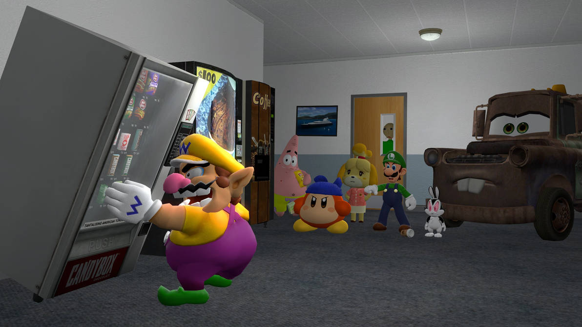 Wario dies by shaking the Vending Machine by RedKirb on DeviantArt