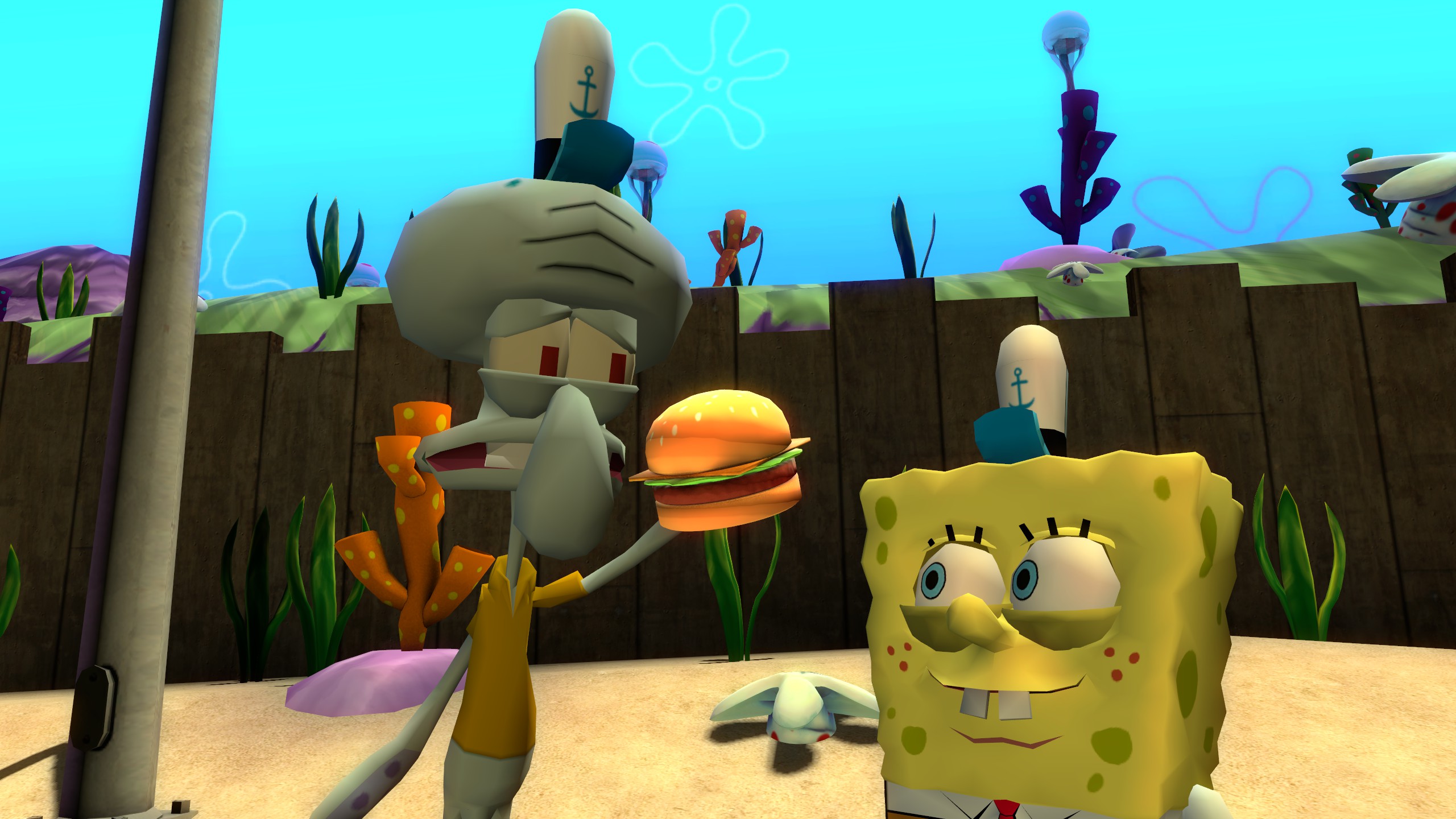 Squidward tries to eat a Krabby Patty by RedKirb on DeviantArt