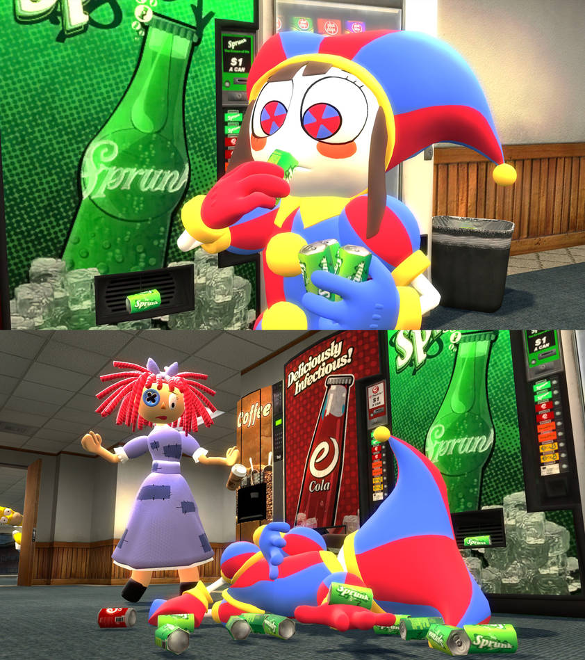 Pomni drinks too many Sprunk cans and dies by RedKirbDaRedPuffball on ...