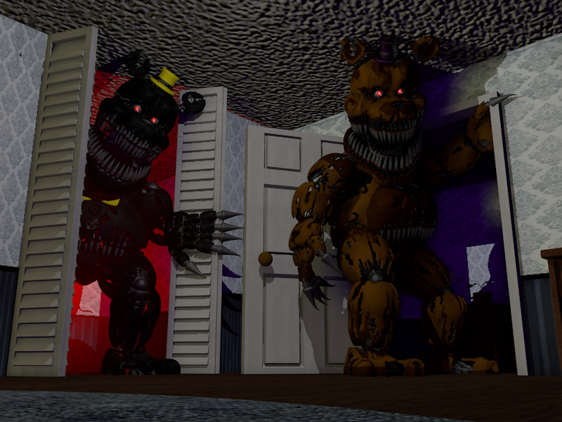 fredbear and nightmare fredbear (five nights at freddy's and 1 more) drawn  by cinemamind