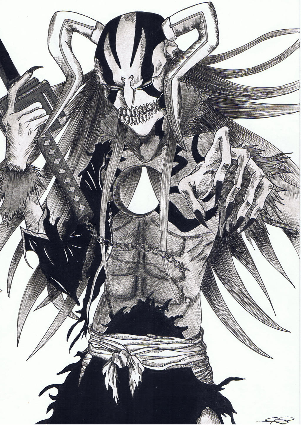 Drawing Ichigo Vasto Lorde with Only Black Color - BLEACH 😳#drawing #