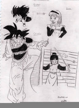 Gohan, Goku, Chi Chi, Bulma