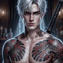 Shirtless man with tattoos