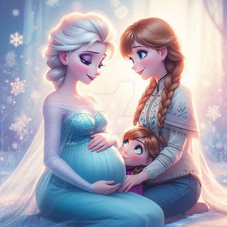 Elsa, Anna and Anna's daughter Pearl by lunaloo86 on DeviantArt