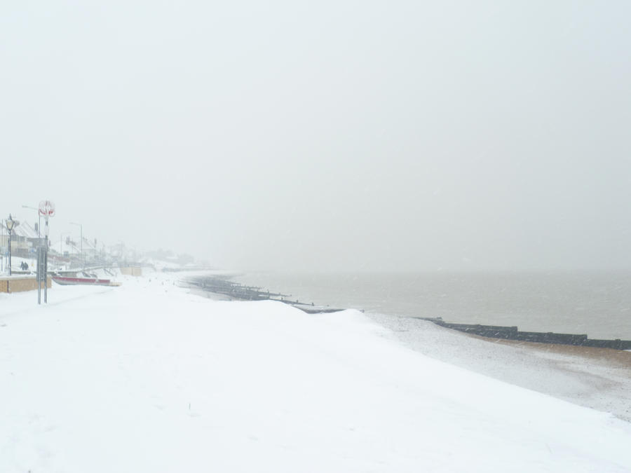 snowy seafront