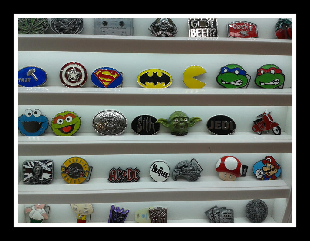 Shelf of badges