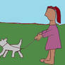 Girl walks the dog