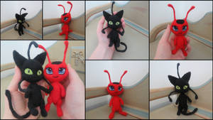 Needle Felted Tikki and Plagg (Miraculous Ladybug)