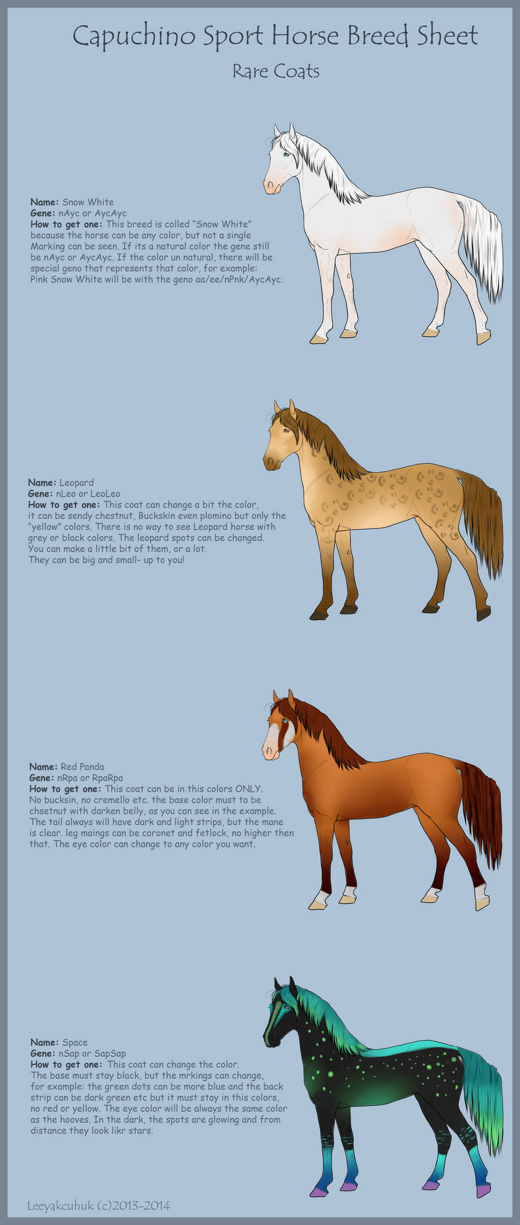 Cpuchino Sport Horse Breed Sheet- Rare Coats by LeeyaKuchuk